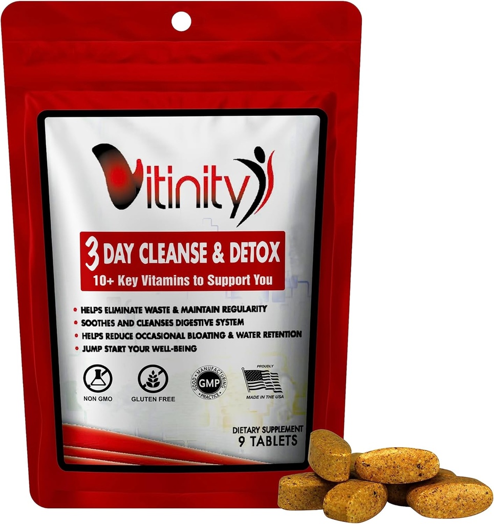 VITINITY 3 Day Detox - Natural Whole Body Detox Pills - קולקציה לבריאות העיכול - תוספת צמחית למשקל, בולים, ו-Constipation Relief - Apple Cider Vinegar & Cayenne Pepper (1)
