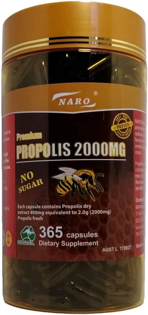 Naro Bee Propolis לחלץ 2000mg Premium Eucalyptus Dark 365 קפסולות תוצרת אוסטרליה