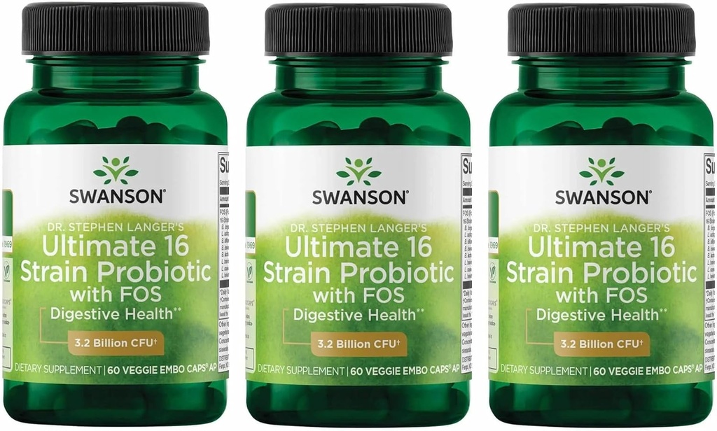 Dr. Stephen Langer's Formula - Natural Probiotic w /Prebiotic FOS - 16-Strain תוספת קידום תמיכה מזיק W / 3.2 מיליארד CFU לקפסולה - (60 ואג') 3 Pack