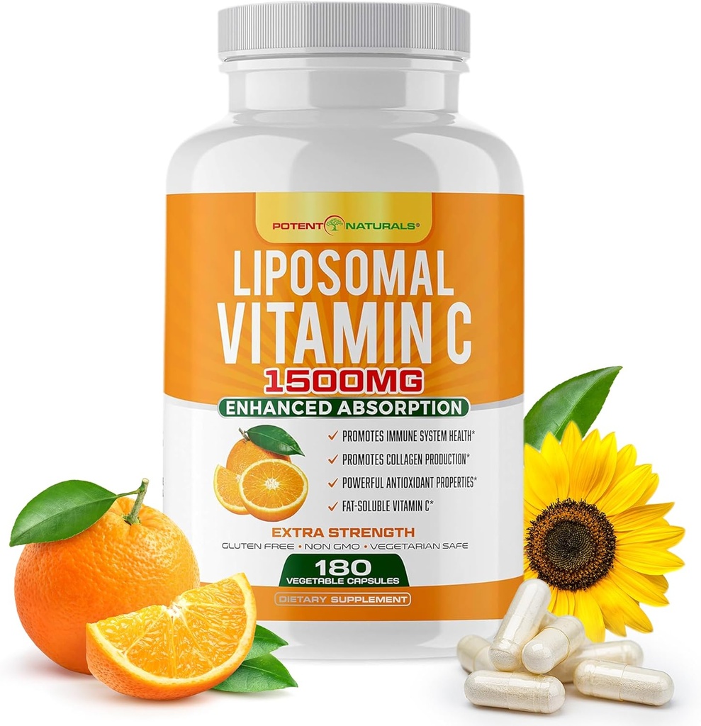 ויטמין C 1500 מ"ג, תוסף ויטמין C - High Absorption Ascorbic Acid - Immune-Support תוסף & Helps Collagen הפקה - 180 קפסולות