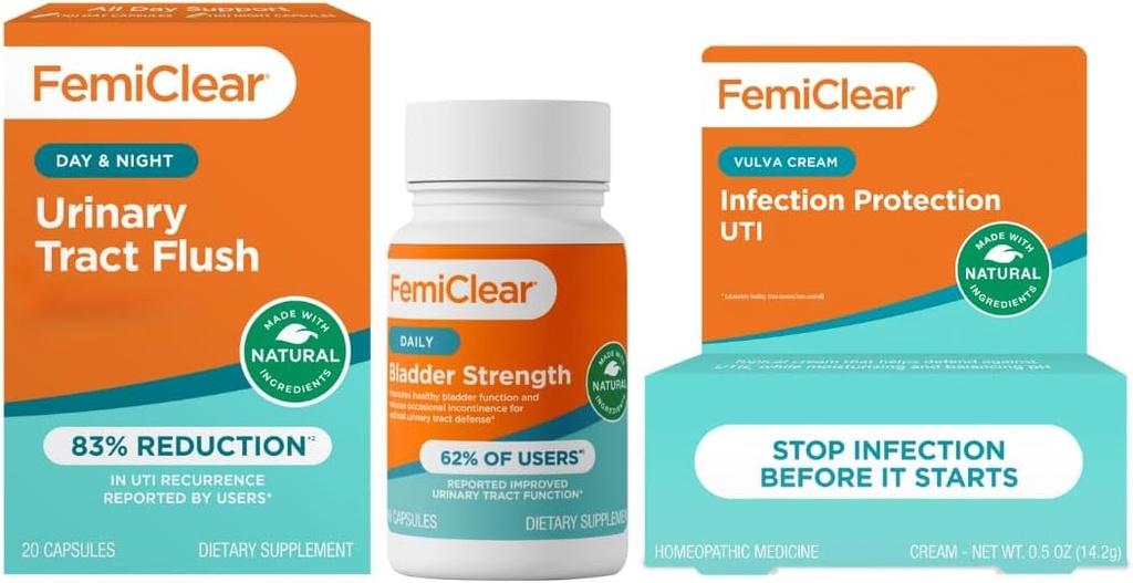 FemiClear - Day & Night Urinary Support - Bladder Power Supplement - קרם הגנה מפני זיהומים Vulva Cream, הגנה מפני זיהומים דלקתיים אוריטריים - מיוצר בארה"ב