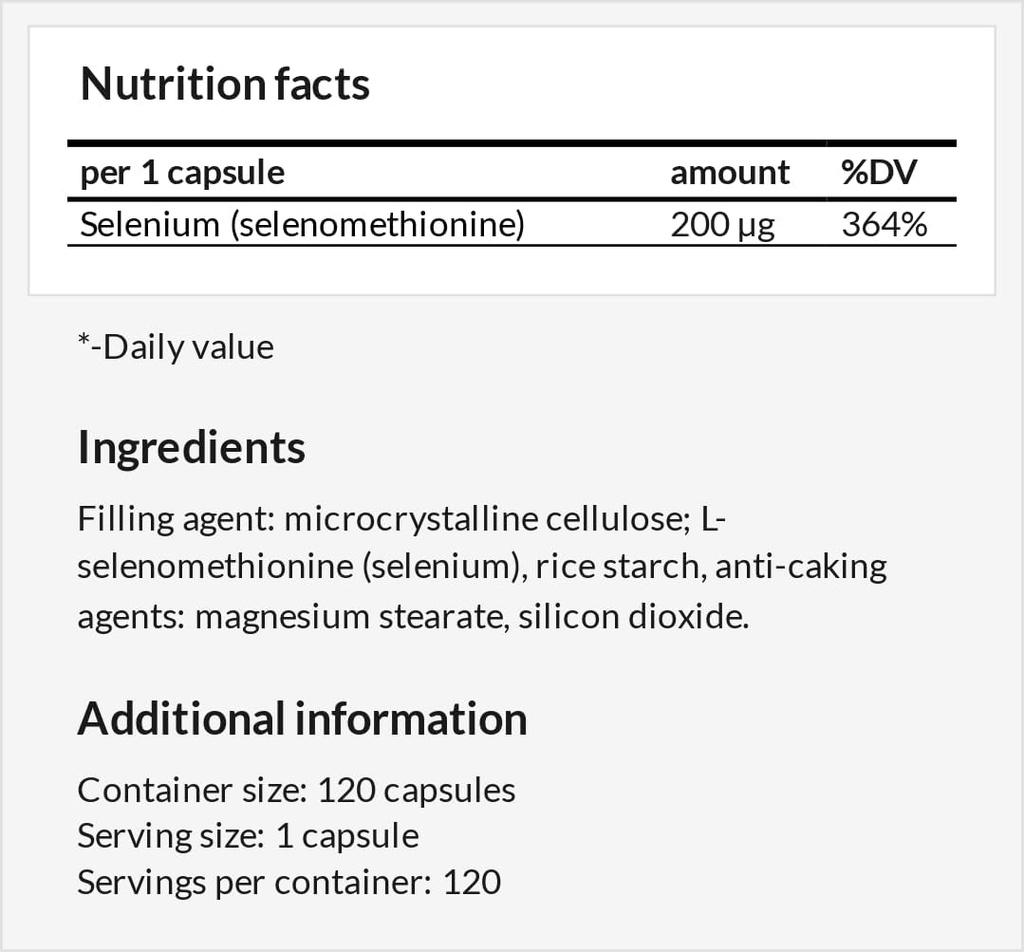 Selenium 200 מיקרוגרם (Selenomethionine) - 120 קפסולות - 4 חודשים אספקה - תוספת דיאטה לתמיכה במערכת Thyroid ו Immune - על ידי MZ