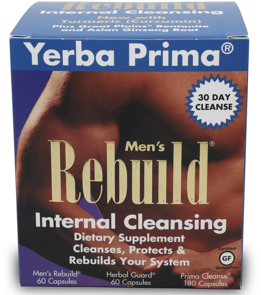 Yerba Prima ניקויse Men ReBuild Kit - 30 יום טיהור תוספי מזון מיועד לגברים - Prostate & Voice בריאות - Kidney & Liver - Natural Herbal Psyllium סיבים, Aloe Vera, Milk Thistle Seed Seed