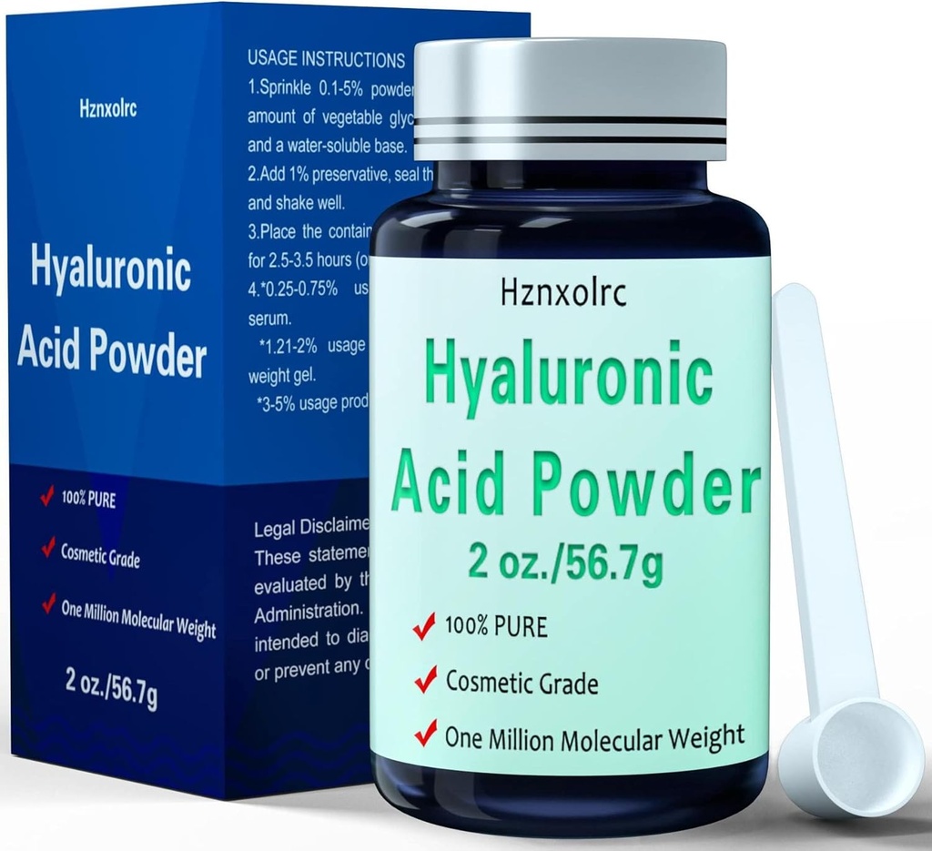 2 oz Hyaluronic Acid אבקת, 56.7 גרם, משקל מולקולרי גבוה, 100% טהור, Premium Hyaluronic Acid אבקת עבור Skin Care, טבעוני, מים Solubleble