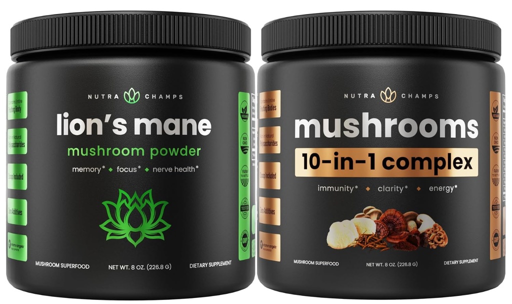 NutraChamps Lions Mane אבקה ו -10 באבקת Mushroom 1