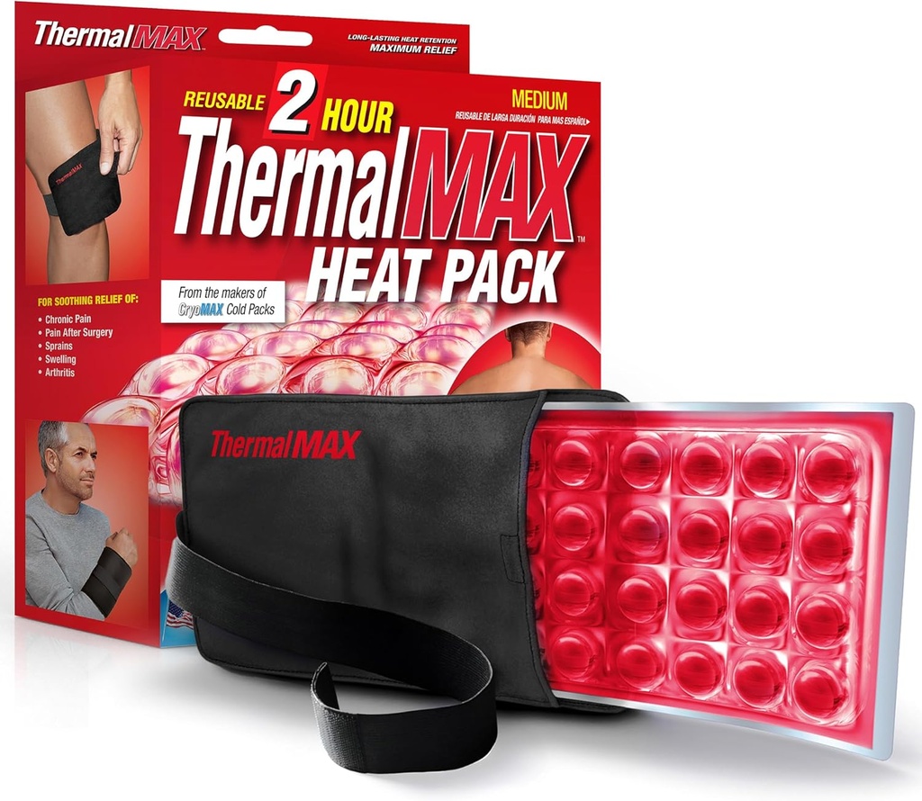ThermalMax Reusable Heat Pack - Long-Lasting, עד 2 שעות של חום טיפולי, מהיר-Heating הקלה Wrap עם אדים מכוונן, הטוב ביותר עבור הקלה בכאב, נוחות שרירים, הברך, בחזרה, ניתוח היפ - בינוני