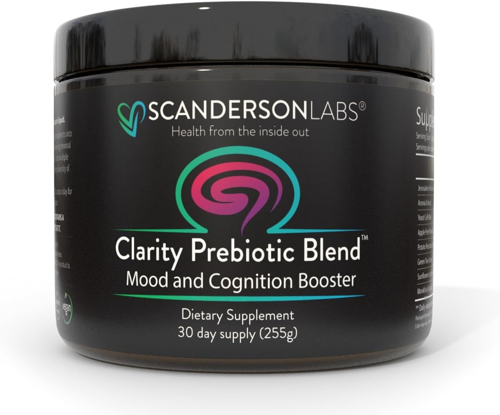Clarity Prebiotic - Optimize Gut ו-Mod באמצעות ציר Gut-Brain - אספקת חודש אחת - קל לשימוש, אחד Scoop לערבב עם נוזל או מזון - טבעוני, Soy-Free, Gluten-Free, non-GMO