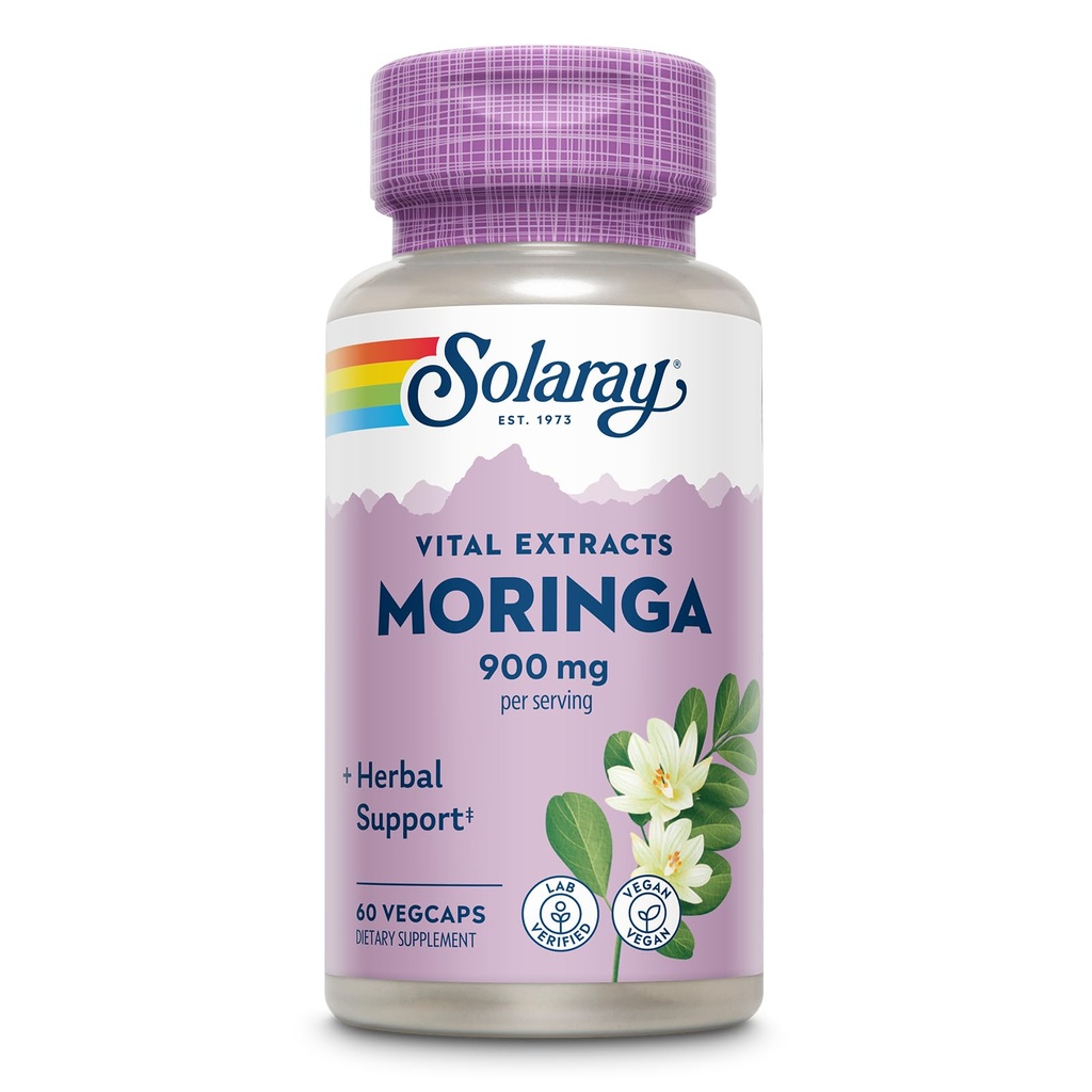 SOLAרי Moringa קפסולות 900 מ"ג - תוספת Moringa עם 135 מ"ג Saponins - תמיכה צמחית w/Naturly Occurring ויטמינים, מינרלים, Amino Acids, טבעוני, 60 ימים ערבות, 30 RG, 60 VegCaps