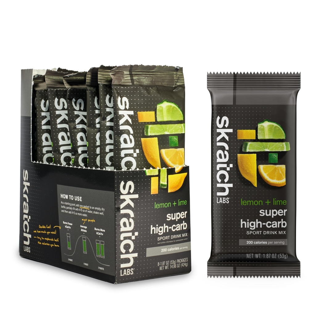 Skratch Labs Super High-Carb Drink Packets - אבקת Carbohydrate - Cluster Dextrin ו Electrolytes - Endurance Energy- Gel Alternative - לימון / Lime - 8 חבילות שירות יחיד - Non-GMO