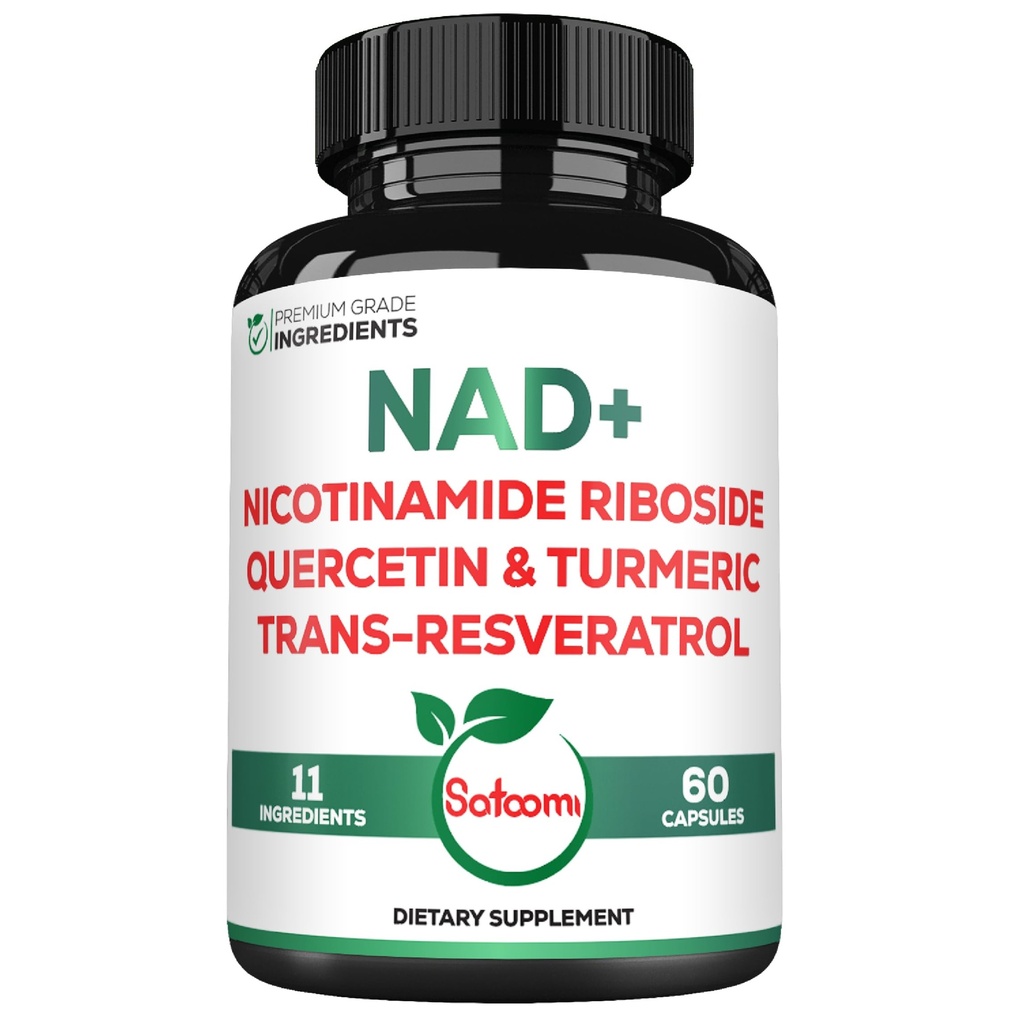 Satoomi NAD תוספת לנשים - NAD Nicotinamide Riboside Resveratrol 900 מ"ג, Quercetin, Turmeric, Astragalus, גינזנג, ויטמין D3, ויטמין C - 60 הרוזן