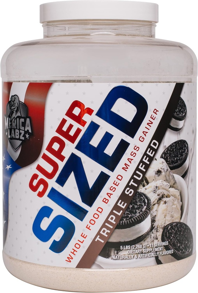 Merica Labz Super Sized Whole Food Mass Gainer עם 46 גרם של חלבון, כולל Enyzmes Digest for Easy Digest, 5 lbs (Triple Stuffed)