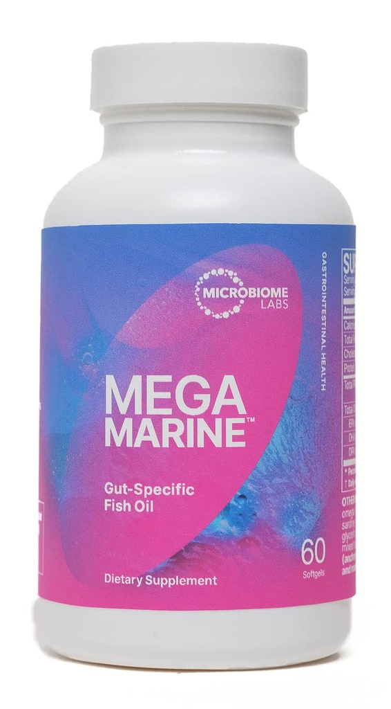 Microbiome Labs MegaMarine אומגה 3 תוספי שמן דגים - Gut-Specific EPA DHA 3 תוספת עם DPA לבריאות Gut - תמיכה Immune & Gut פונקציונלי (60 Softgels)