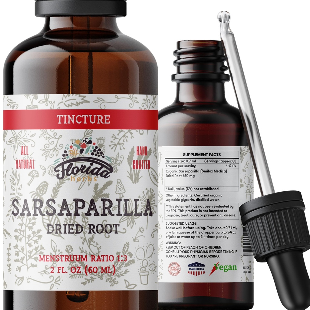 Sarsaparilla Tincture, אורגני Sarsaparilla לחלץ (Smilax Medica) Dried Root, non-GMO ב Cold-Pressed אורגני ירקות Glycerin 2 oz, 670 מ"ג