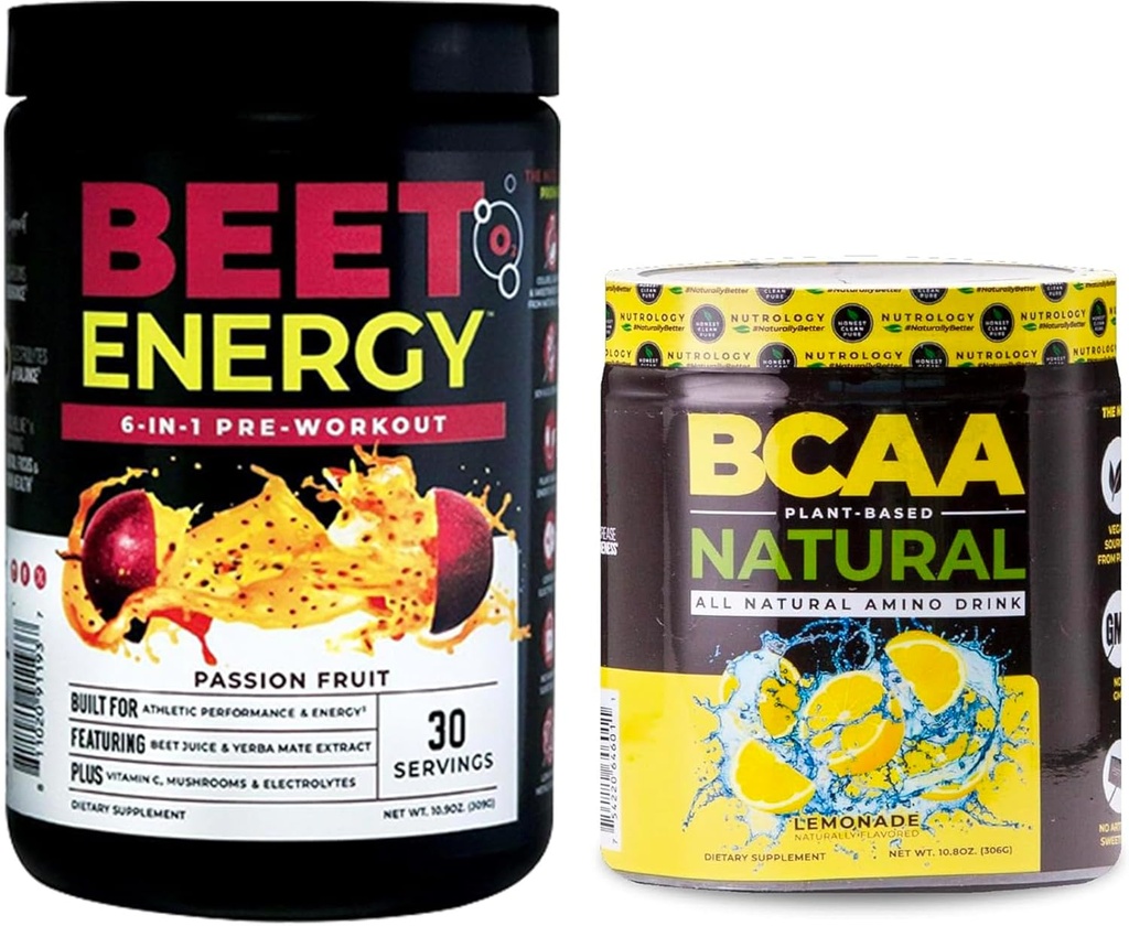 Nutrology Beet Natural O2, אבקת טרום עבודה, תשוקה פירות פלאדור (30 משרתים) BCAA טבעי, צמחי מבוסס BCAA אבקה, Lemonade Flavor (30 משרתים)