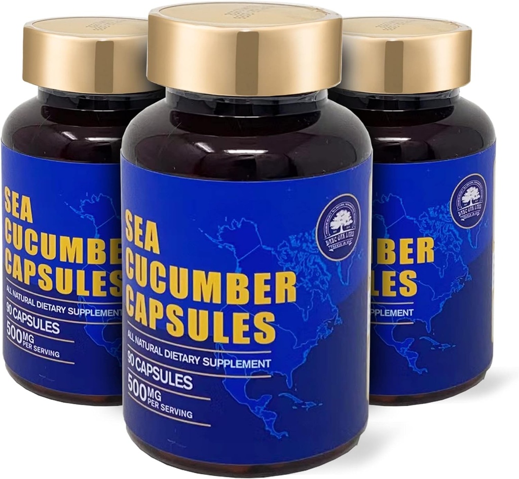 Sea Cucumber, Wild שנתפס קפסולות ים קומבר, תוספי מזון טבעיים, Super Natural Antioxidant, Immune Builder, Cartilage Protection - 90 קפסולות, 500 מ"ג / בוטל - שלושה בקבוקים