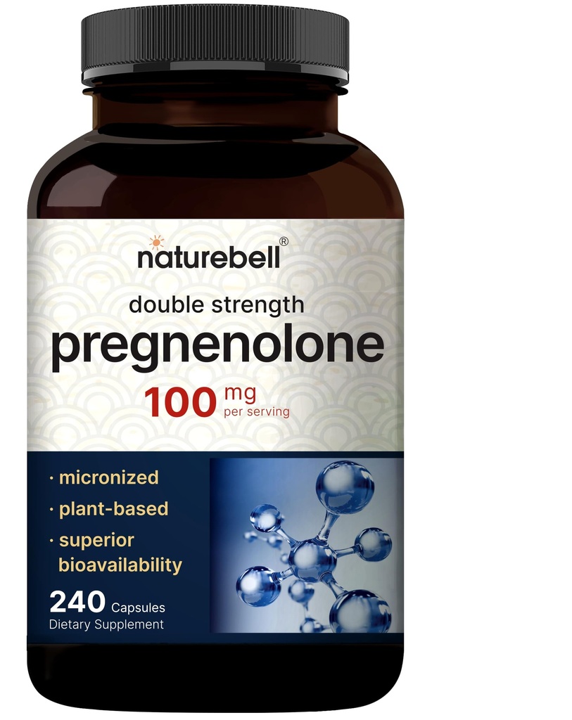 Pregnenolone 100 מ"ג, 240 קפסולות | 99% Purity, Micronized כיתה for Higher Absorption, Plant Based - Natural Precursor, Brain & Immune Health - Non-GMO, Soy Free