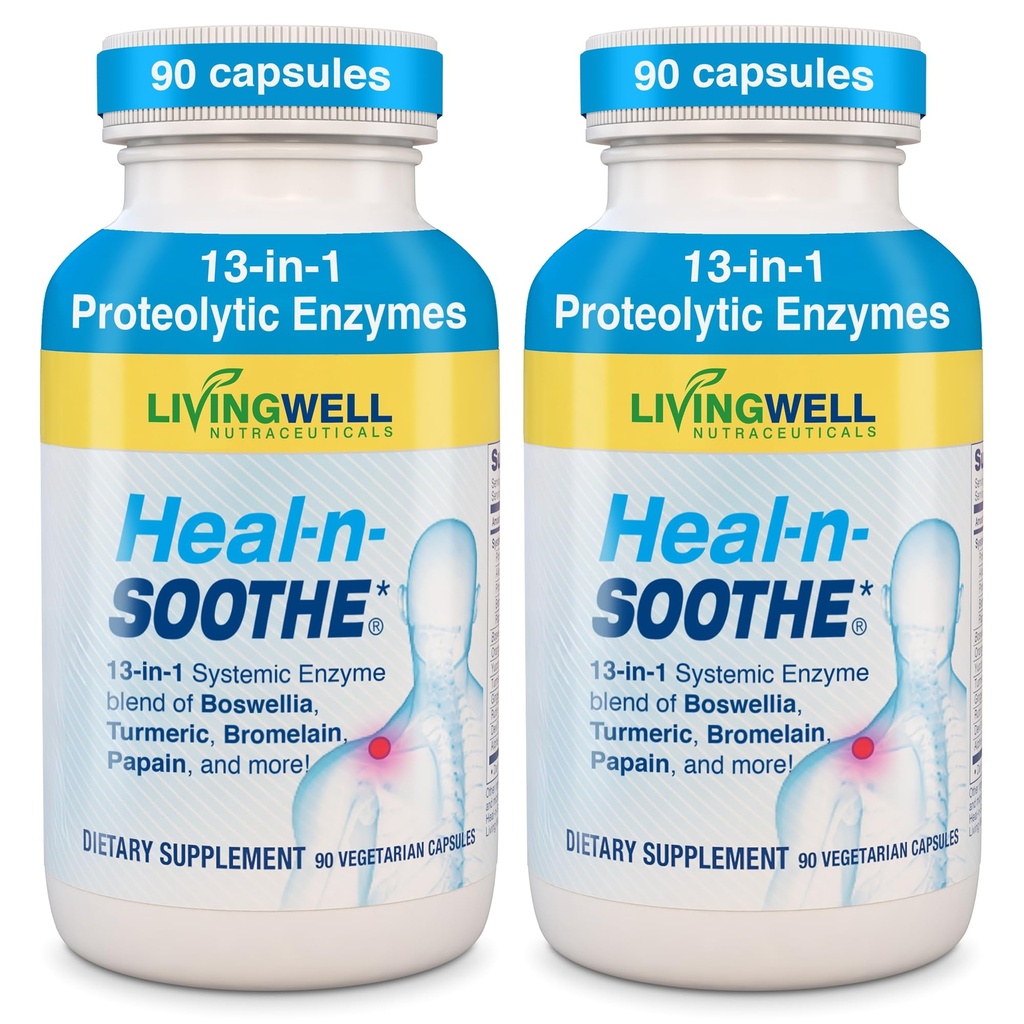 HEAL-N-SOOTHE Joint Support Supplements - Proteolytic Enzymes כמו Bromelain & Papain, עם Boswellia, Turmeric & ג'ינג'ר - מקדם פונקציות עיכול והגנה על הגוף - הרוזן 90 (2 Pack)