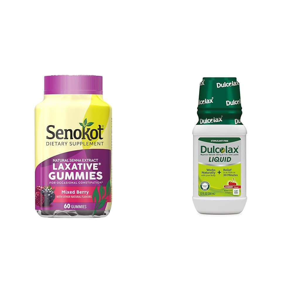 Senokot Dietary תוסף Laxative Gummies, Natural Senna לחלץ, Gentle & Dulcolax נוזל Laxative, Stimulant חינם Laxative עבור הקלה נוחה, Cherry Flavor, 12 oz.