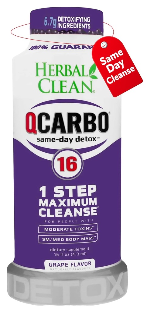 Herbal ניקוי Qcarbo16 אותו יום Detoxse משקה (16 fl oz) - Grape Flavor Full Body ניקויse * Detox Drink for Moderate Toxin Level *, ויטמין B2 ו- B12 עבור גברים ונשים