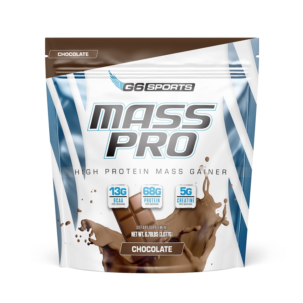 G6 Sports Nutrition Mass Pro גבוה חלבון מס מקבלר (64 גרם חלבון, אבקת אבוקדו, אבקת שמן קוקוס, אבקת שמן MCT) - 7lb Bag - שוקולד