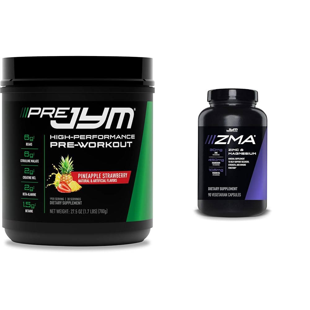 JYM 30 משרתים Pineapple Strawberry & JYM ZMA Zinc / Magnesium קפסולות תוספת 90 קפסולות צמחוניות