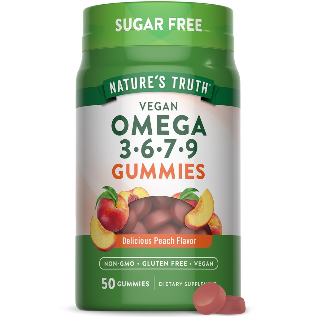 האמת של הטבע אומגה 3679 חניכיים | 50 Count | Peach Flavor | Non-GMO & Gluten Free Supplement