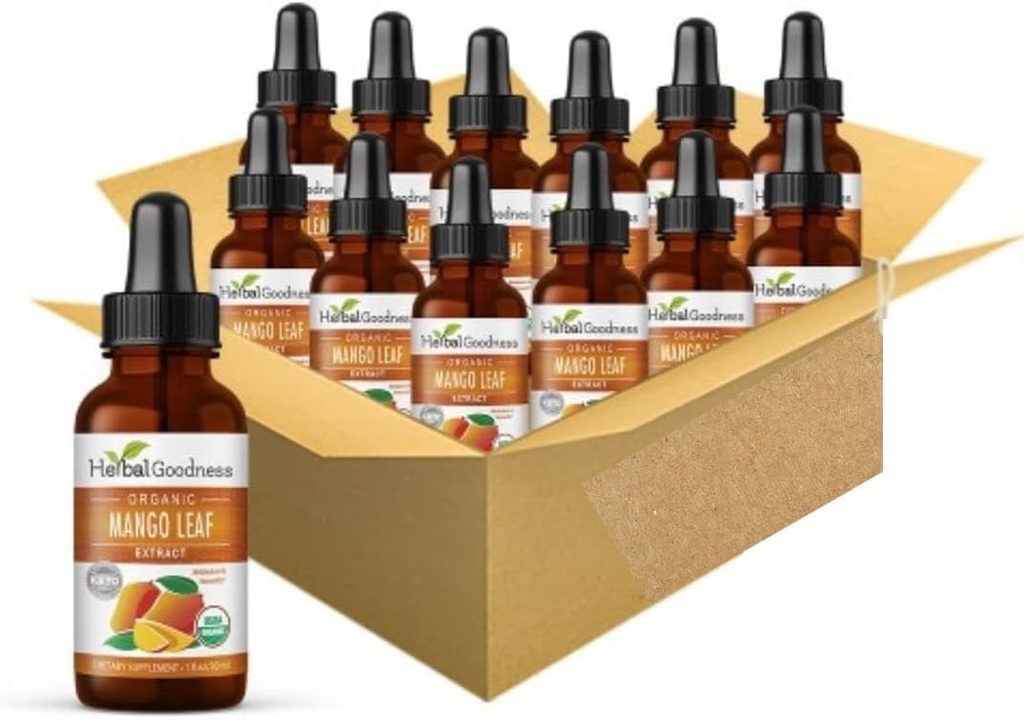 Herbal Goodness מנגו עוזב את חילוף החומרים האורגני - Mangifera Indica - Metabolism, Gut, Immunity, Digestive Support, General Wellness - 12 (1oz) btls - כשר - מיוצר בארצות הברית