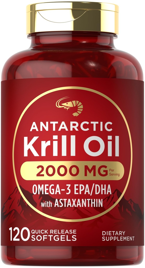 קרליל אנטארקטיקה קריל נפט 2000 מ"ג | 120 Softgels | אומגה 3 EPA, DHA, עם Astaxanthin תוספת שמקורה Red קריל | כוח מקסימלי | מעבדה נבדקה