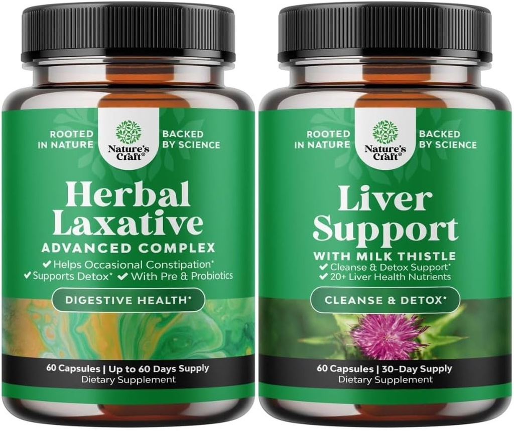 Bundle of Herbal Laxative קפסולות עם Probiotics ו- Milk Thistle Liver תמיכה תוסף - Natural Voice Detox Digestive Support System - Herbal Liver תוספת עם חלב Silymarin