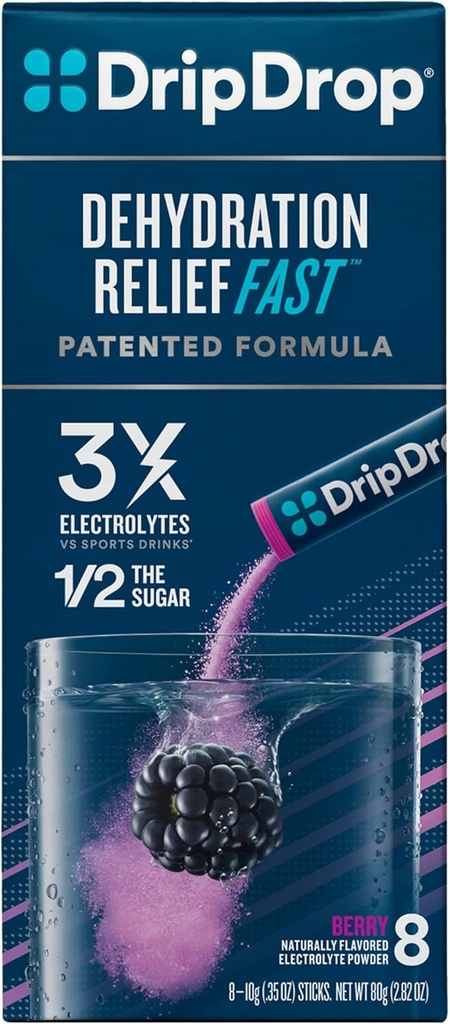 DripDrop OrS Electrolyte hydrotion אבקת Sticks, ברי, 10g Sticks, 8 הרוזן