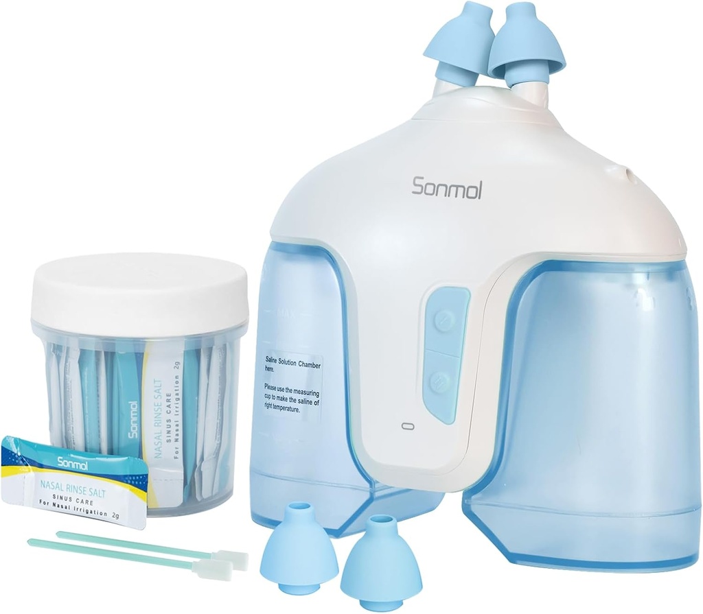 מערכת השקיה Nasal Irrigation System with 50 Salt Packets (כחול), Sinus Rinse Machine, Nose Cleaner for Sinus Adult, Nose Washer Nasal Rinsing Sinus Relief Machine