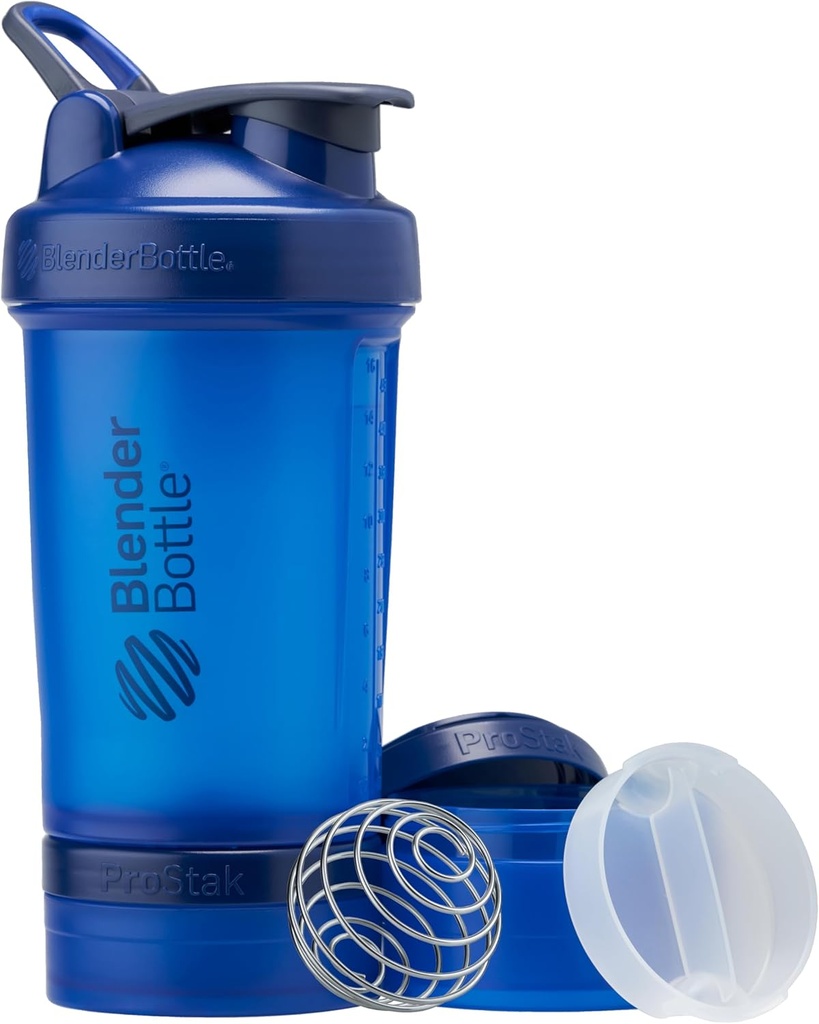 BellerBottle Shaker Bottle with Pill Organer and Storage for Protein, Classic V2 ProStak System, 22-Ounce, Blue
