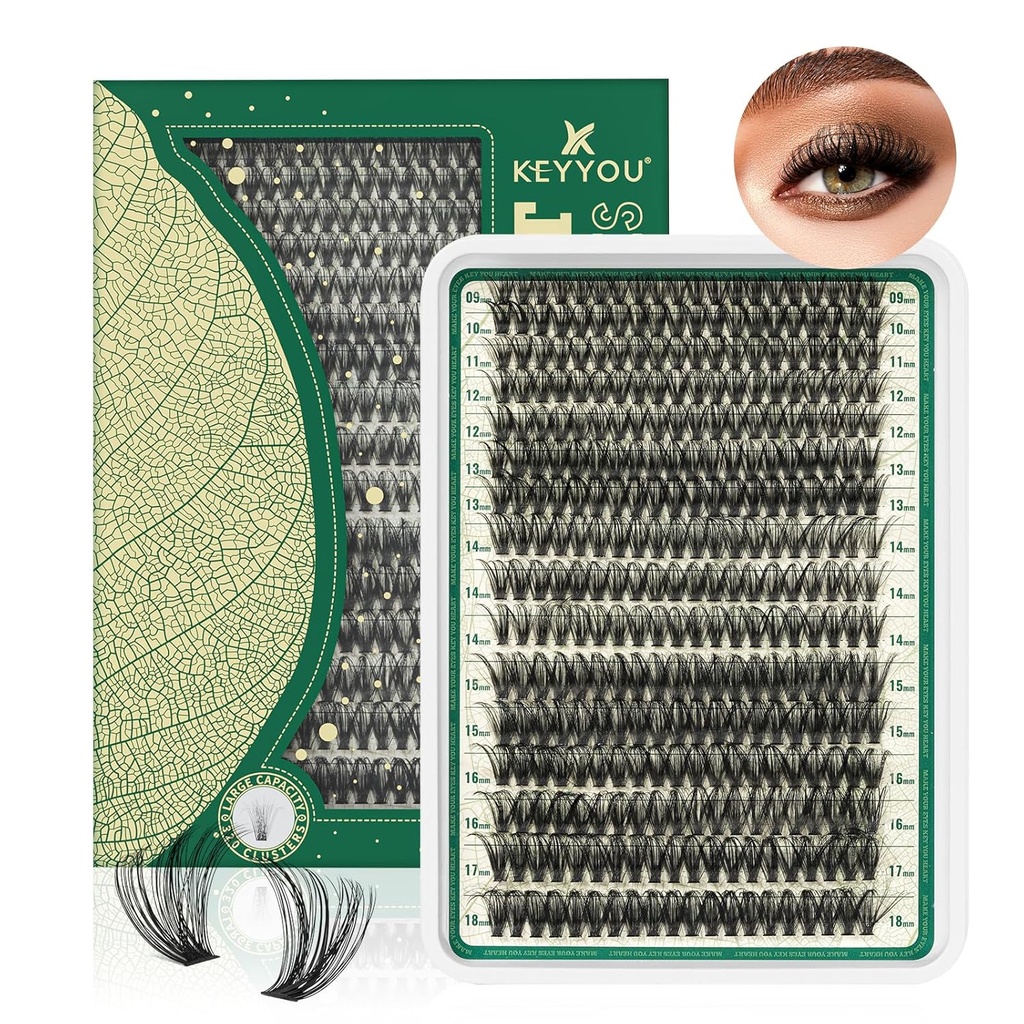 Lash Clusters 280Pcs Eyelash Clusters KEYOU 60D D Curl 9-18MIX Clusters Lashes Thick Super Soft Wispy Eyelash הרחבה בבית (60D-D,9-18MIX)