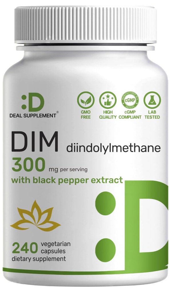 DIM תוספת 300 מ"ג, 240 Caps, 4 חודשים אספקה | Estrogen Balance for Men & Women | Diindolylmethane Plus Black Pepper Extract for Enhanced Absorption