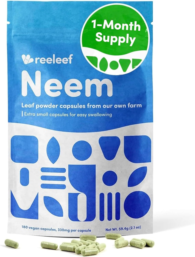 Pure Herbal Neem Leaf קפסולות - 180 Count 330 מ"ג - לא תוספות - טבעוני