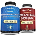מוצרי תזונה Premium Panax גינזנג תוסף & Berberine תוספי Bundle: High-Absorption Berberine Complex & Genuine Red גינזנג Bundle עבור מדי יום קלרליות, Vitality, & בריאות