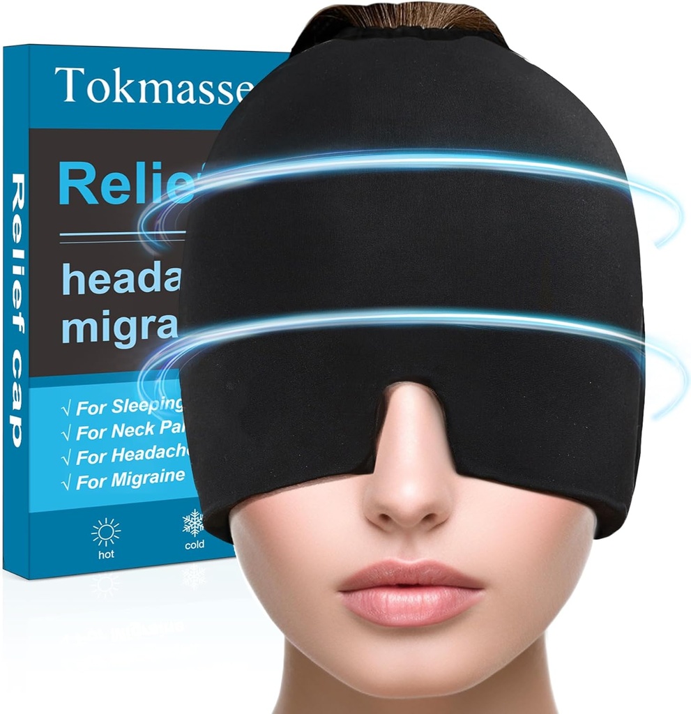 Migraine Relief Cap, Ice Head Pack Gel, Cold and Heat Therapy, Sinus Eye Patch Headache, Swollen Eyes, הקלה של Tension ולחץ