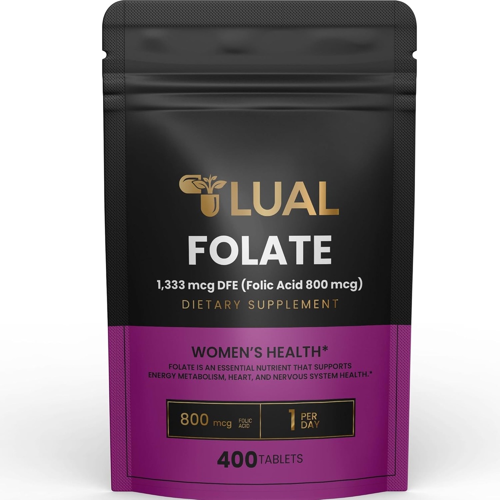 תוסף LUAL Folate לנשים הריון | Acido Folico para Mujer Embarazada Folate Dietary תוסף 1,333 mcg DFE (Folic Acid 800 mcg) 400 הרוזן