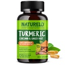 NATURELO Turmeric Curcumin - BioPerine for Better Absorption - Black Pepper, ג'ינג'ר Root, Curcuminoids - Plant-based Discomfort Support - 120 קפסולות טבעוניות
