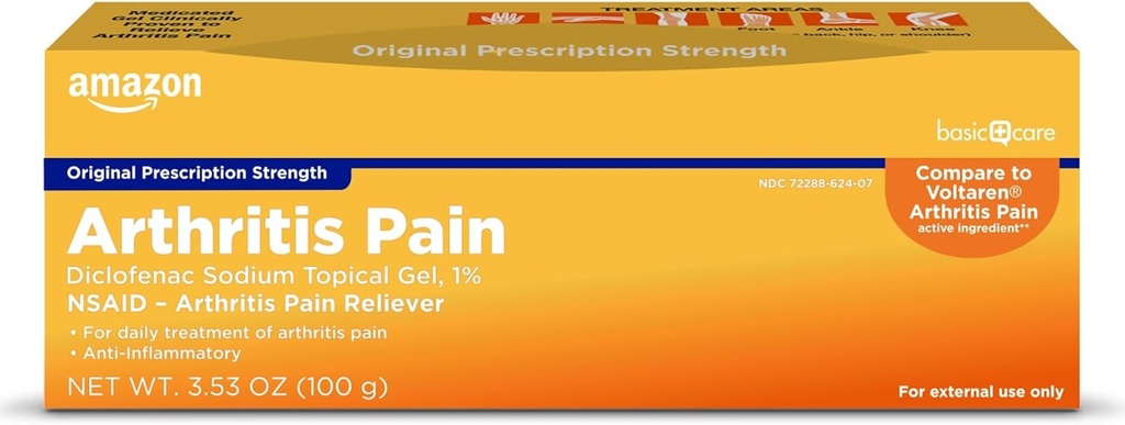 טיפול בסיסי דלקת פרקים כאב Relieving Gel, Diclofenac Sodium Topical Gel, 1 Percent, non-Steroidal Anti-Inflammatory סמים, 100 גרמים, 3.53 אונקיה (Pack of 1) (Pack of 1) (Pack of 1) (Packing עשוי להשתנות)