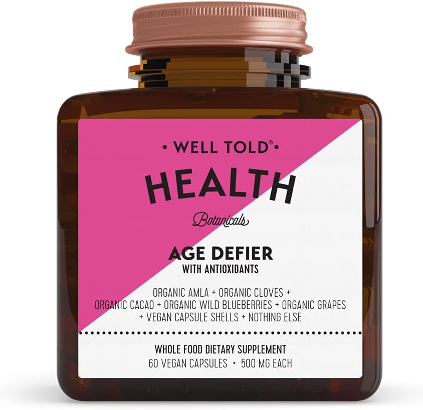 תוסף תמיכה בעור - Well Told Health Age Defier with Organic Amla, Cacao, ו Resveratrol של אורגני Grapes - non-GMO + טבעוני (60 קפסולות)