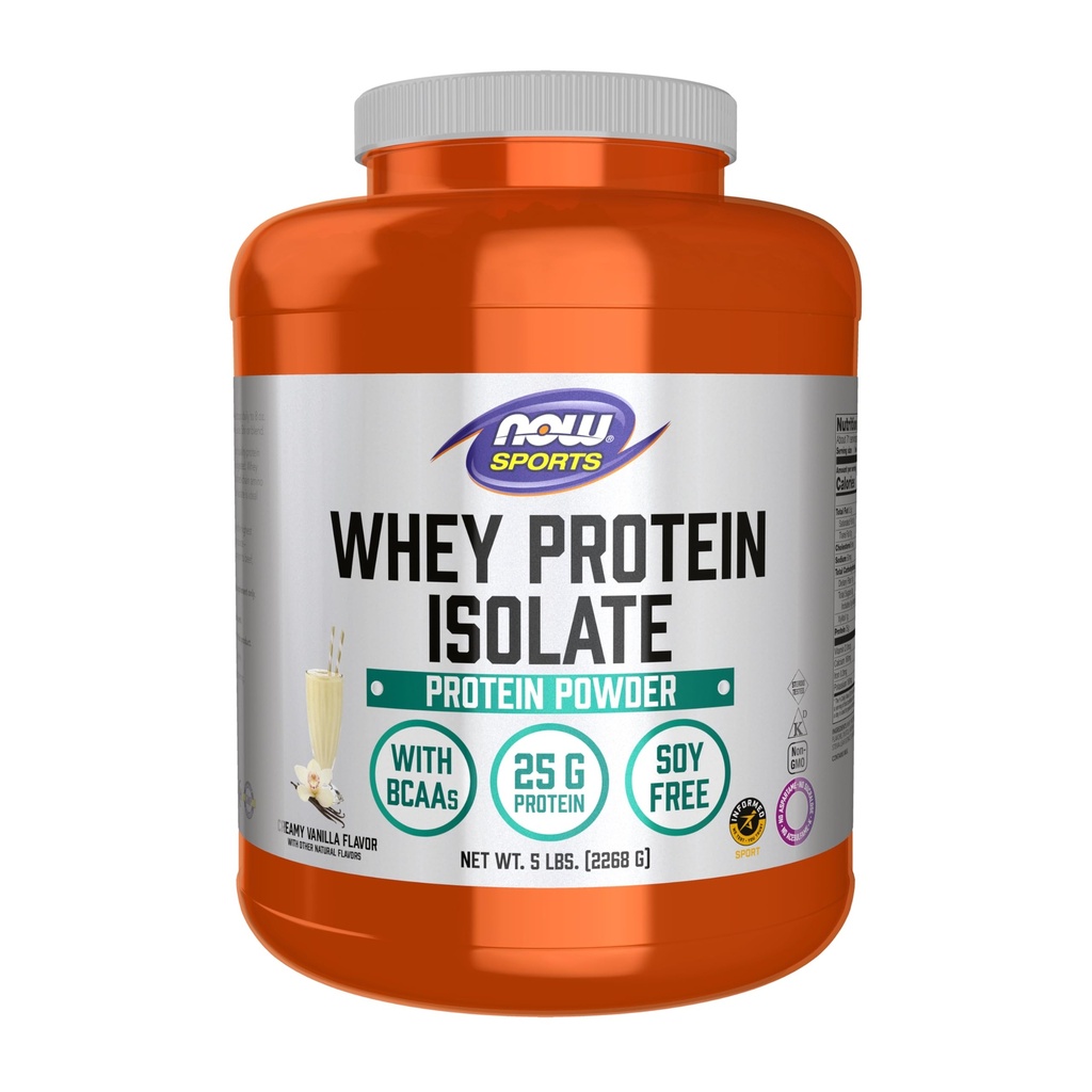 Now Foods Sports Nutrition, Whey Protein Isolate, 25 גרם עם BCAAs, אבקת וניל הקרומה 5Pound
