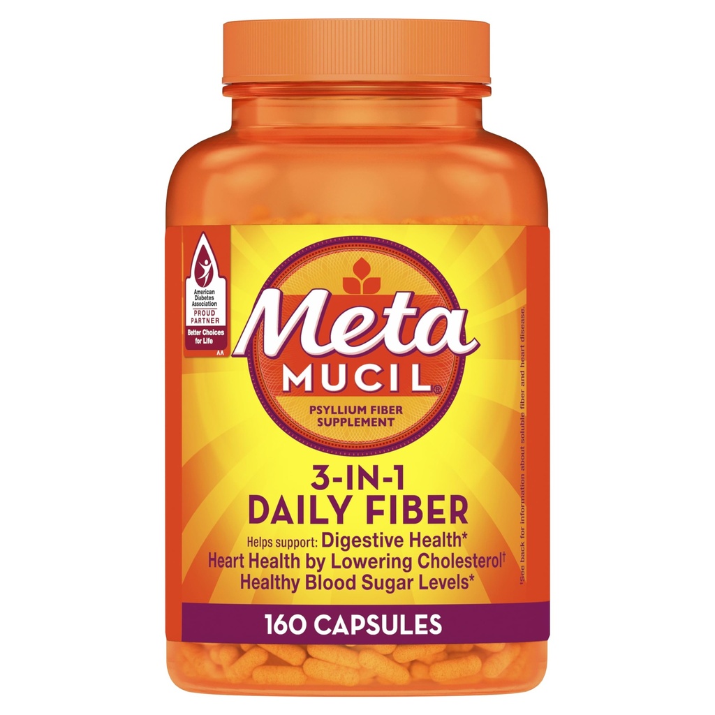Metamucil, Psyllium Husk קפסולות, 160 קפסולות, 3in-1 סיבים תוספת, Daily Psyllium Husk סיבים קפסולות לעזור תמיכה בריאות על ידי קידום סדירות *, עזרה יומית תוספת סיבים