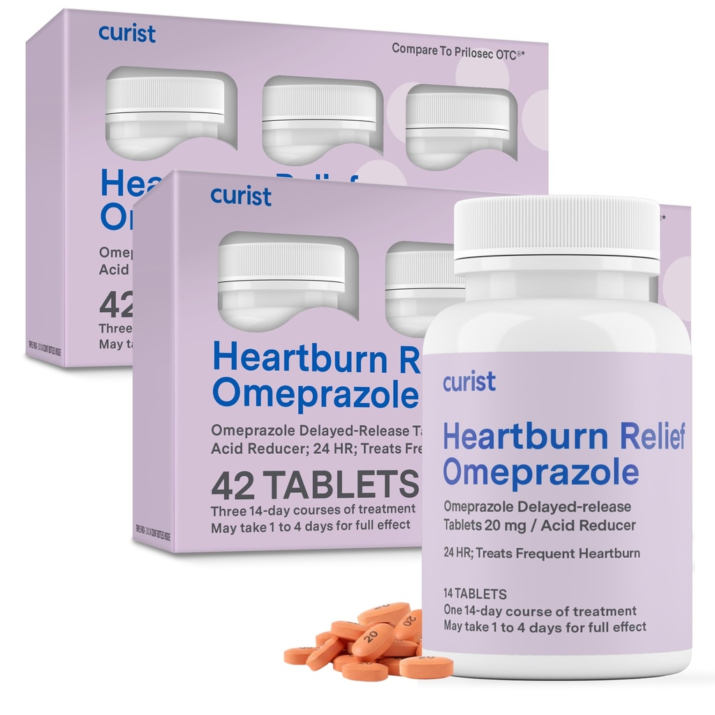 Curist Omeprazole 20mg טבליות Bulk Pack - 84Count נדחה-Release Tablets - Acid Reflux Medicine for Heartburn Relief (2 Pack of 42 Tablets - 84 Total)
