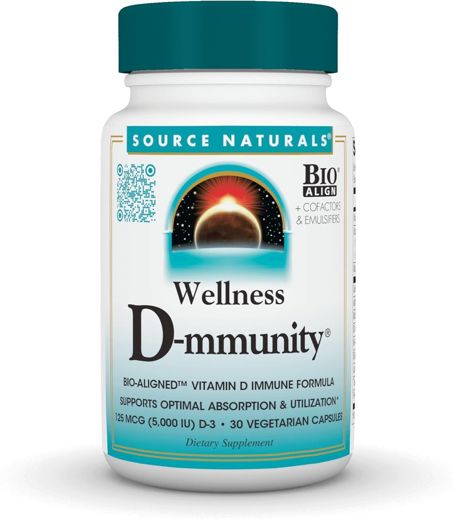 מקור טבעי בריאות D-mmunity, Bio-Aligned ויטמין D Immune Formula, תומך ב- Optimal Absorbtion ו Utilization*, 125 mcg (5,000 IU) D-3-30 קפסולות צמחוניות