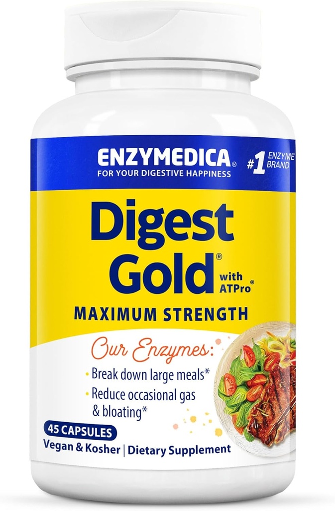 Enzymedica Gold + ATPro, Enzymes כוח מקסימלי, מסייע לערוצים גדולים של הקלה מיידית, 45 קפסולות