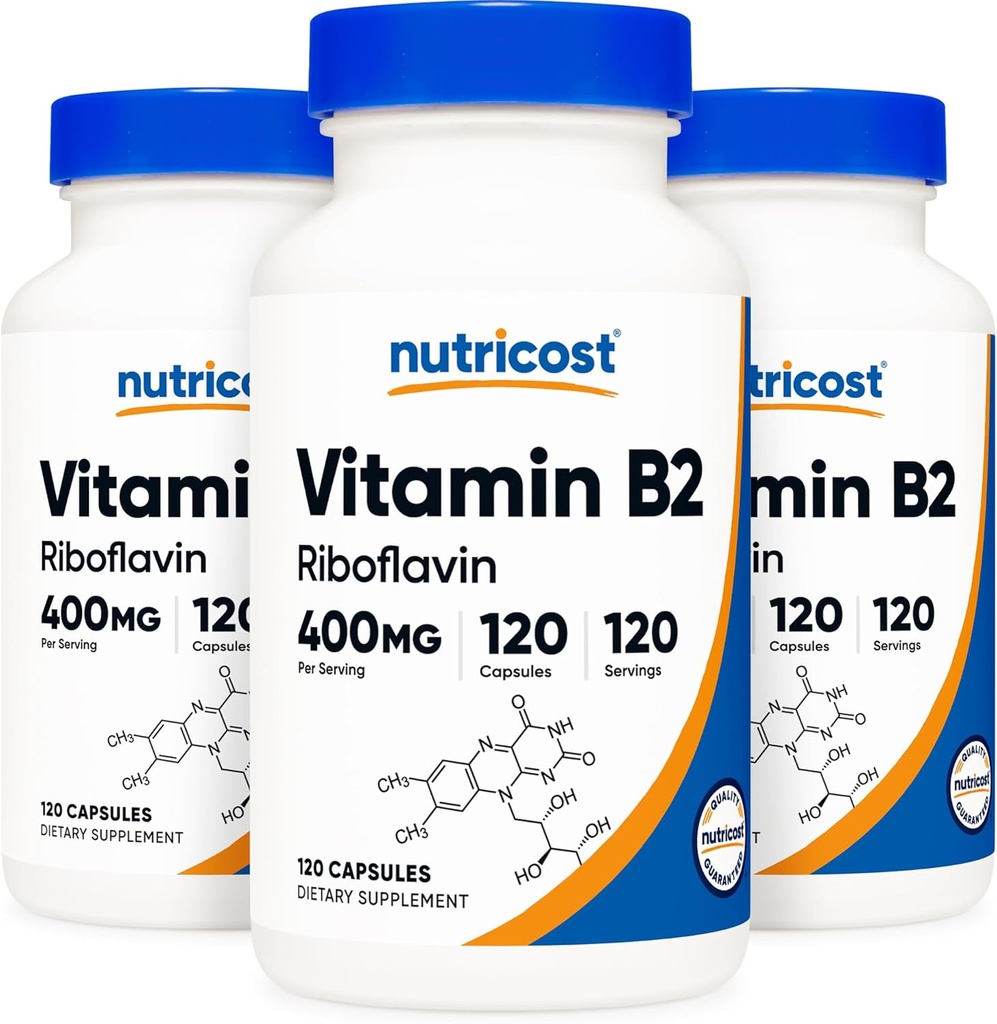 ויטמין B2 (Riboflavin) 400 מ"ג, 120 קפסולות (3 בקבוקים)