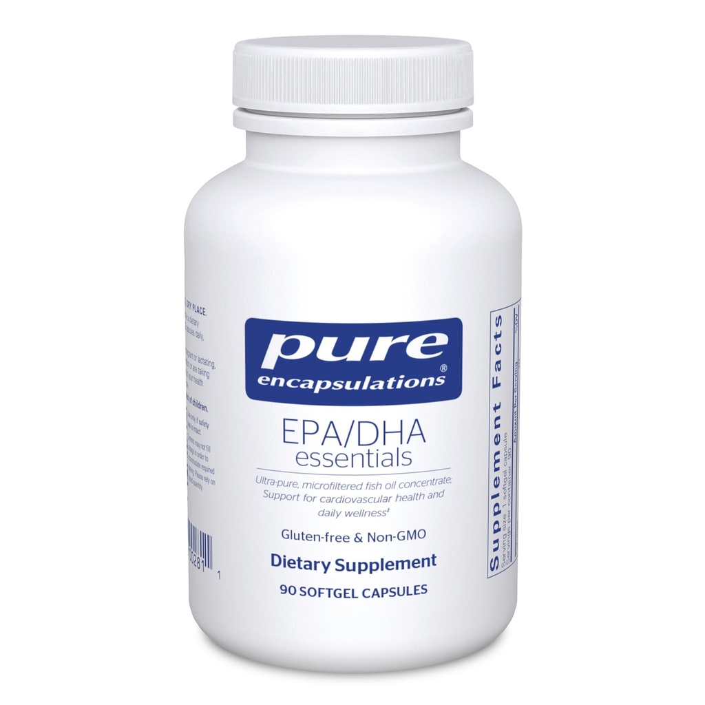 Pure Encapsulations EPA / DHA Essentials - תוספת שמן דגים לתמיכה בריאות Cardiovascular - Premium EPA & DHA תוספת עם אומגה 3-90 קפסולות Softgel
