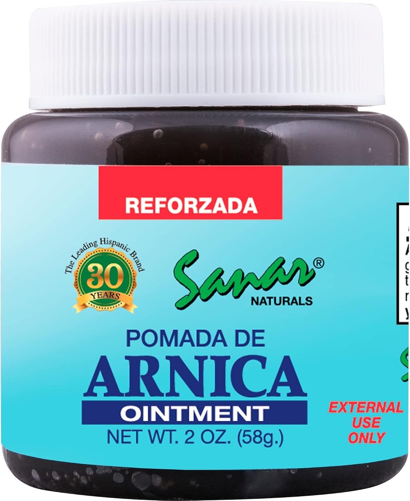 Sanar Naturals Arnica Dark Ointment הקלה, 2 oz - פעולה מהירה עבור משותף, גב, צוואר, ברכיים, יד, רגל ועוד, גודל נסיעות