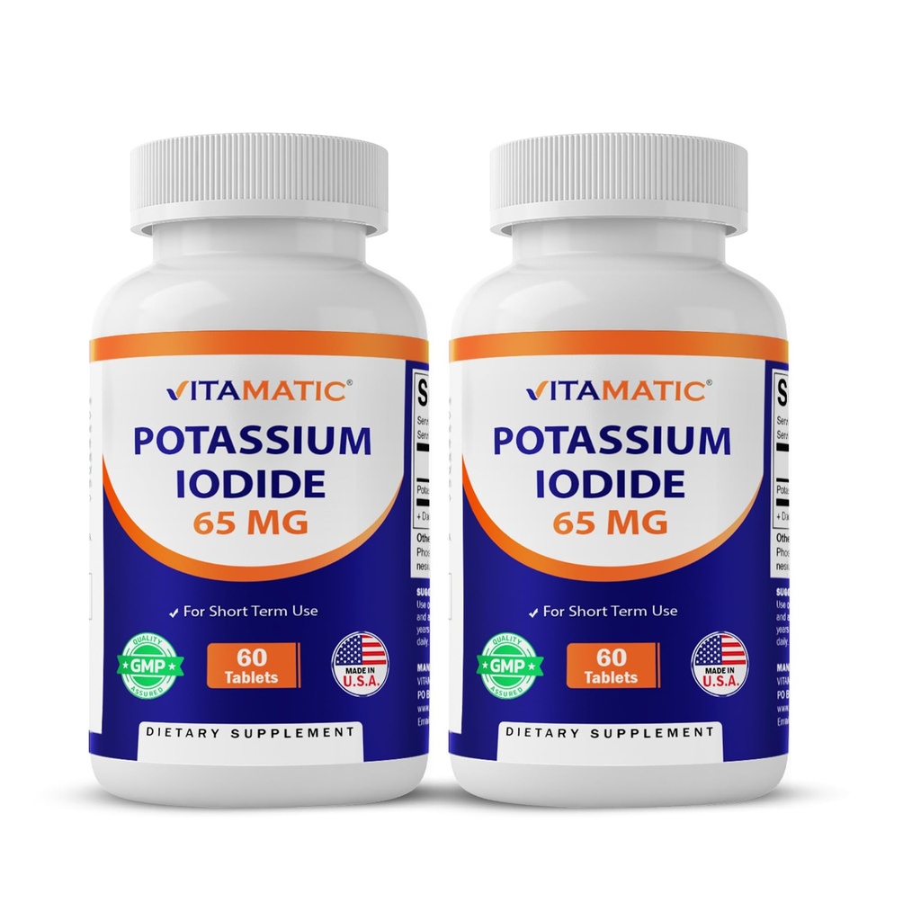 Vitamatic Potassium Iodide 65 mg per Serving - 60 Tablets - Thyroid Support - KI Pills (60 Count (Pack of 2))